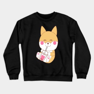 Kawaii Shiba Inu japanese dog drinking bubble boba tea Crewneck Sweatshirt